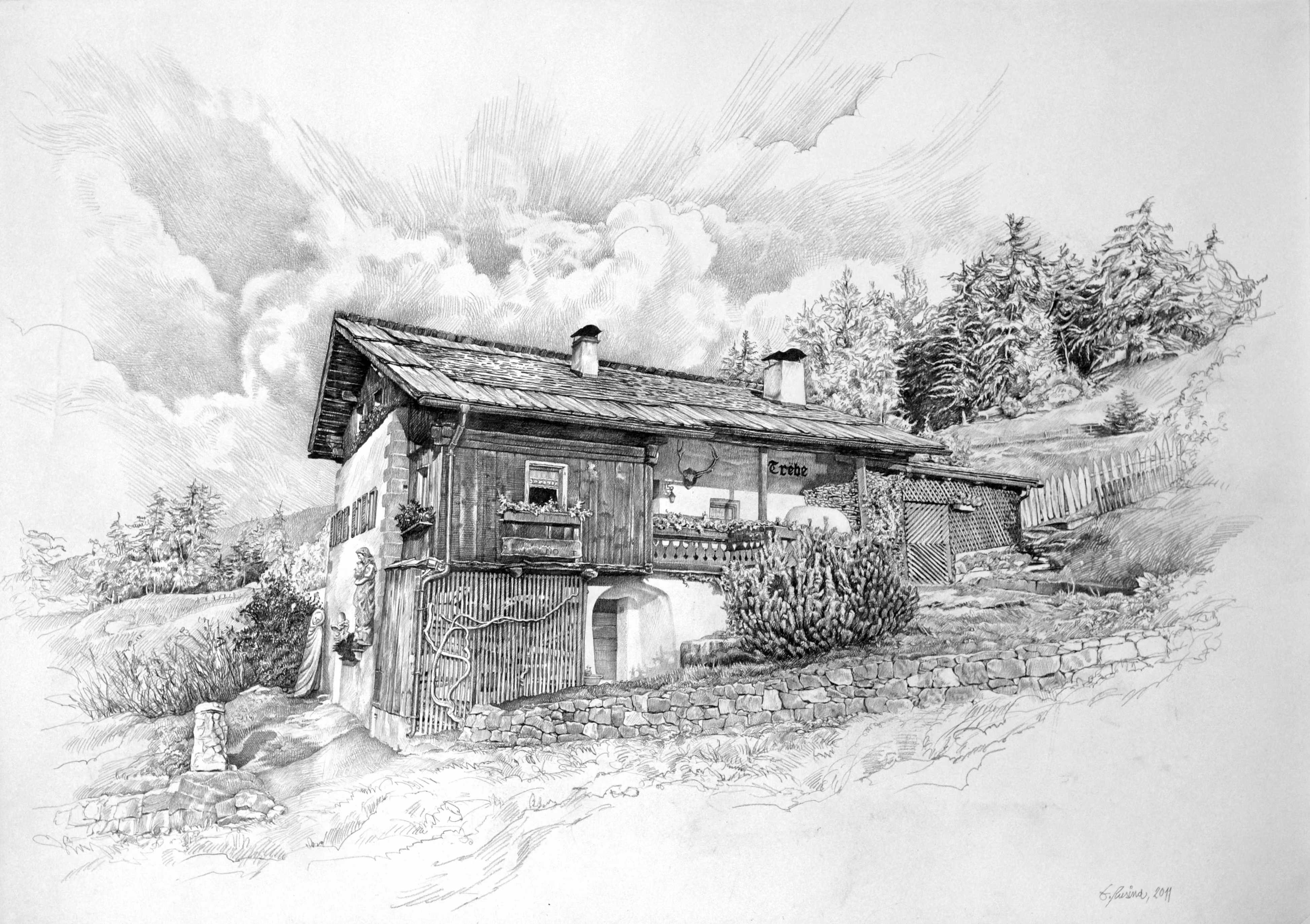 PORTRAIT OF THE HOUSE — EGON RUSINA, 2011 / PENCIL ON PAPER. A GIFT TO NORBERT INSAM